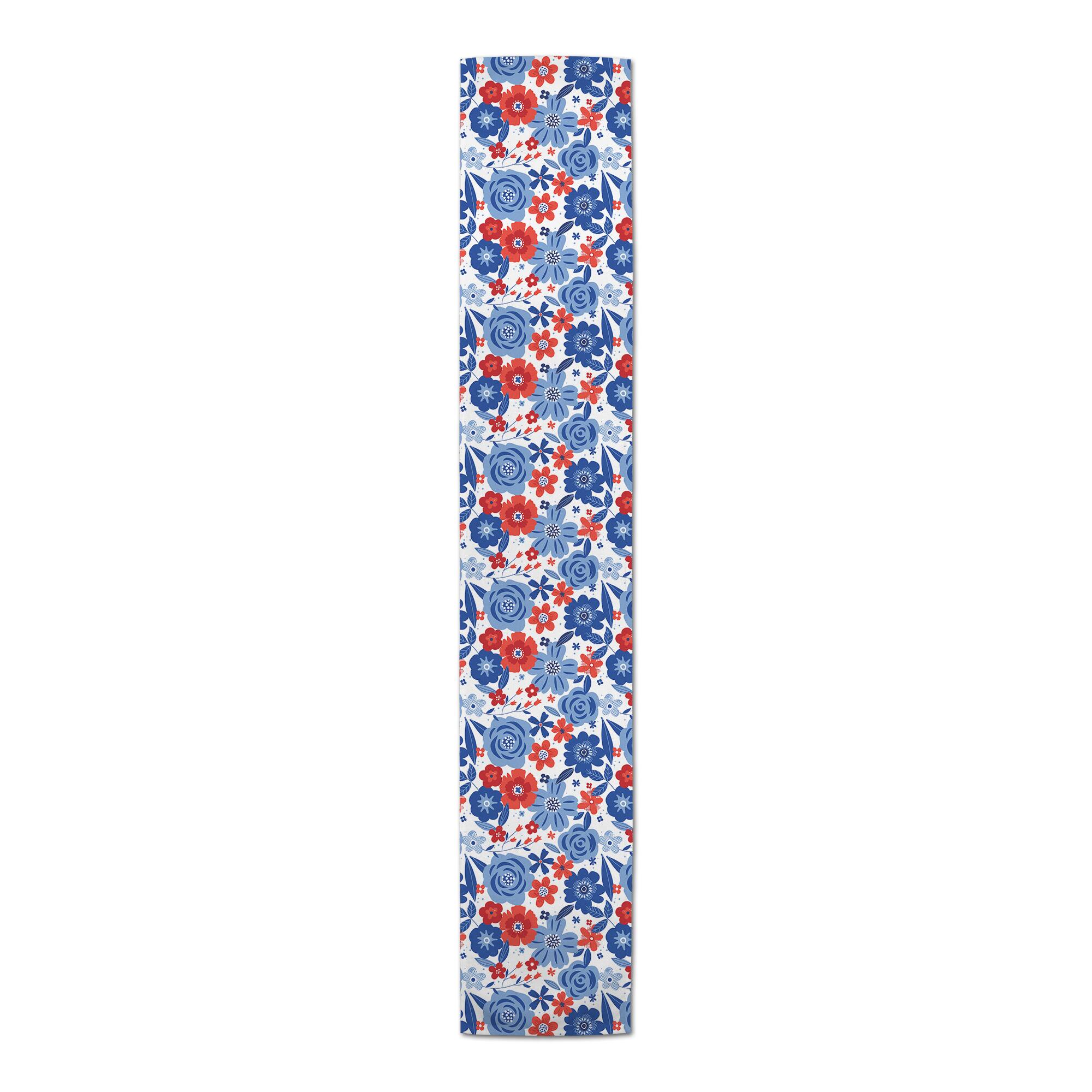 Red White and Blue Florals Cotton Twill Runner